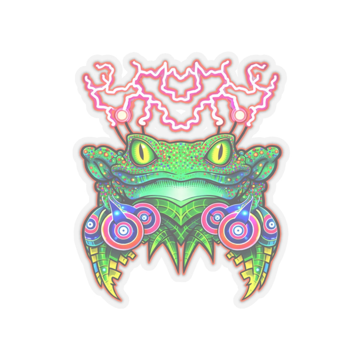 Psychedelic Frog Fateline Sticker — Neon Trippy Kiss-Cut Decal