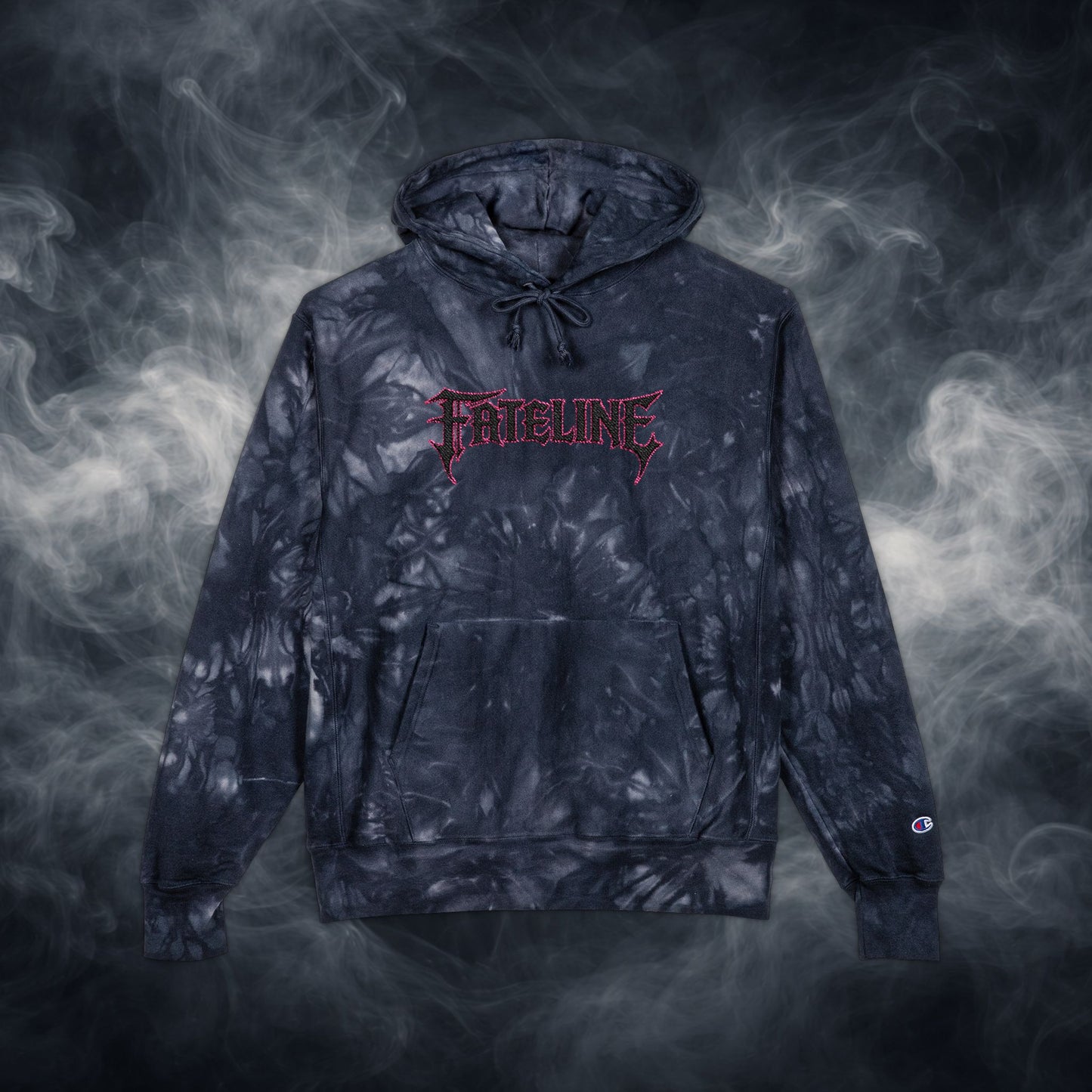 Fateline Tie-Dye Embroidered Hoodie — Black Marble "Treasure" Design