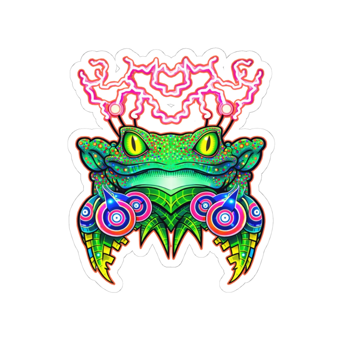 Psychedelic Frog Fateline Sticker — Neon Trippy Kiss-Cut Decal