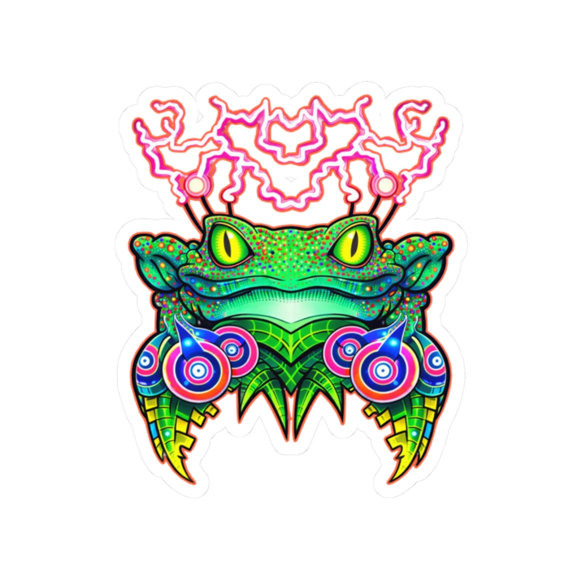 Psychedelic Frog Fateline Sticker — Neon Trippy Kiss-Cut Decal