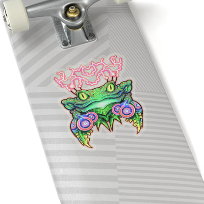 Psychedelic Frog Fateline Sticker — Neon Trippy Kiss-Cut Decal