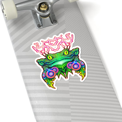 Psychedelic Frog Fateline Sticker — Neon Trippy Kiss-Cut Decal