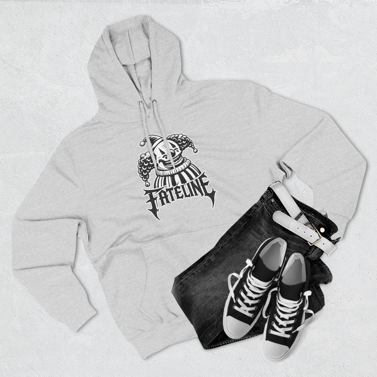 Fateline Clown Three-Panel Fleece Hoodie — Graphic Clown Face Streetwear