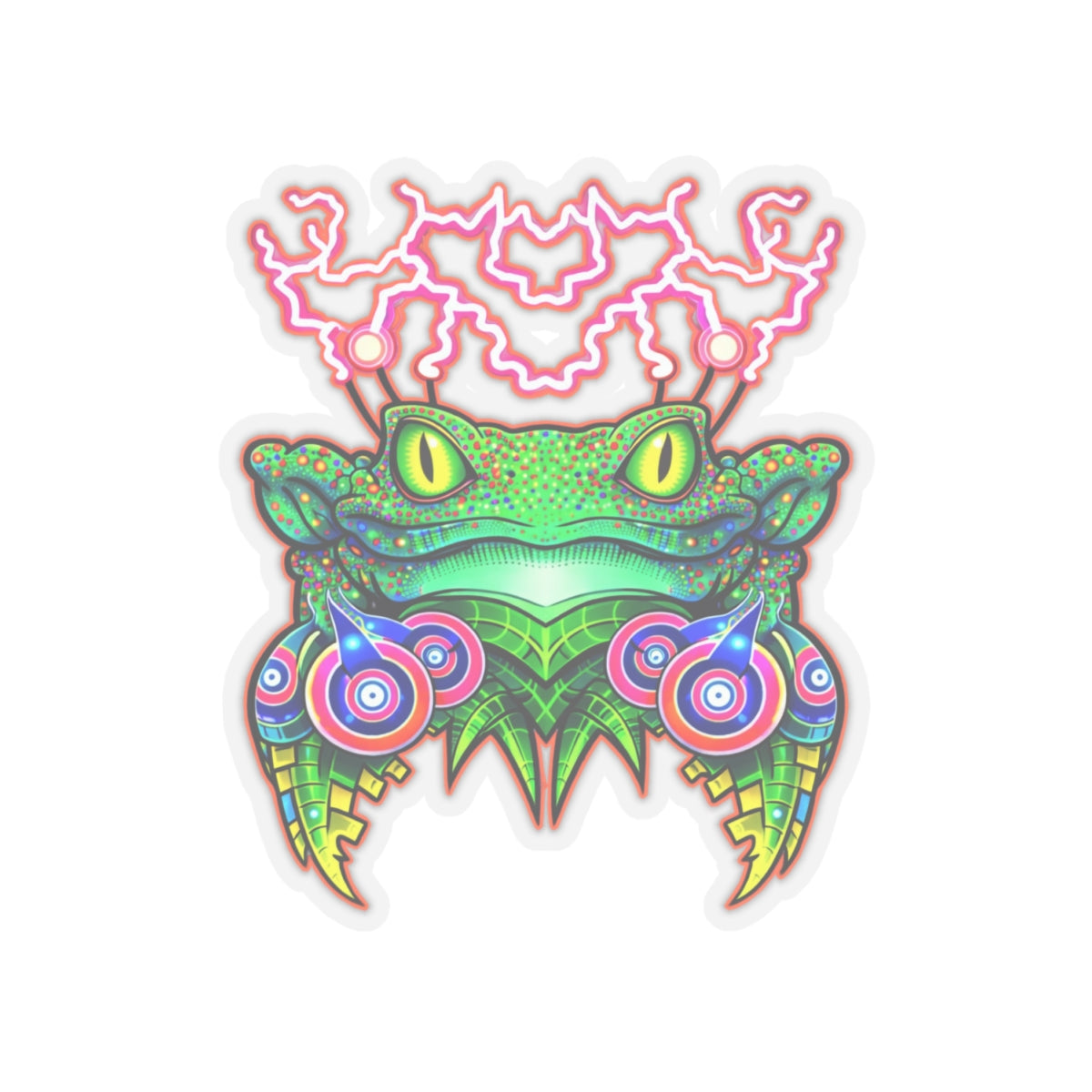 Psychedelic Frog Fateline Sticker — Neon Trippy Kiss-Cut Decal