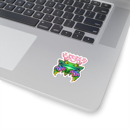 Psychedelic Frog Fateline Sticker — Neon Trippy Kiss-Cut Decal