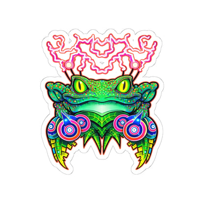 Psychedelic Frog Fateline Sticker — Neon Trippy Kiss-Cut Decal