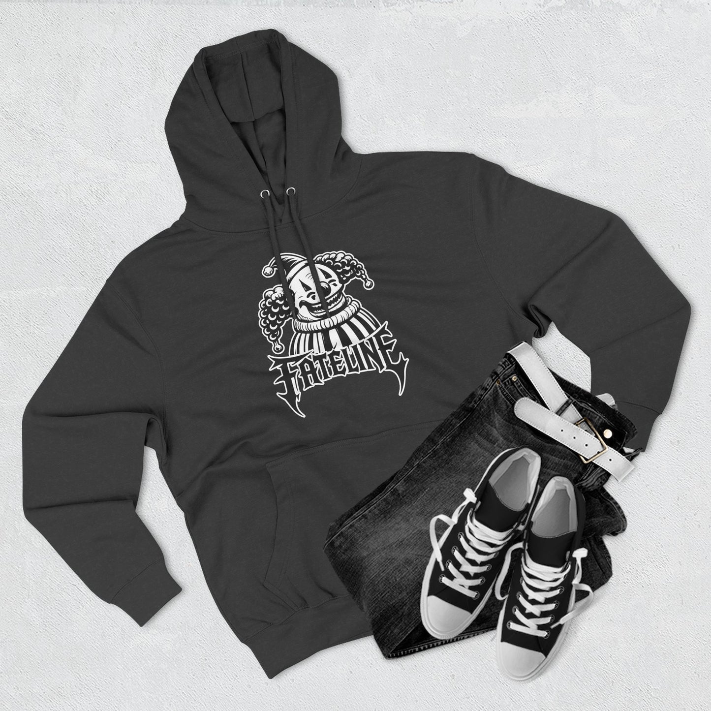 Fateline Clown Three-Panel Fleece Hoodie — Graphic Clown Face Streetwear