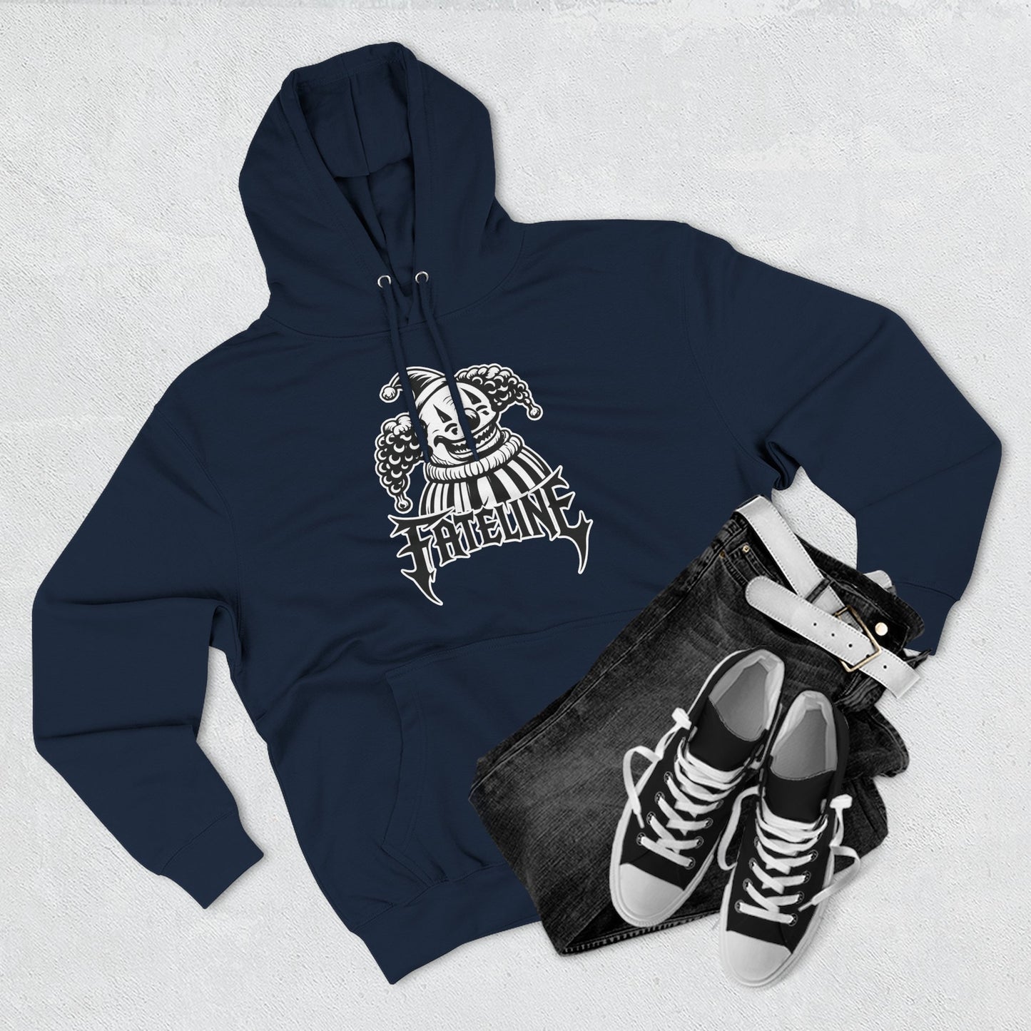 Fateline Clown Three-Panel Fleece Hoodie — Graphic Clown Face Streetwear