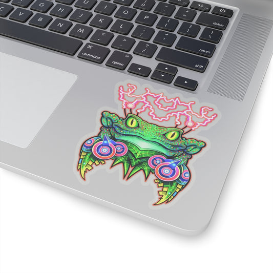 Psychedelic Frog Fateline Sticker — Neon Trippy Kiss-Cut Decal
