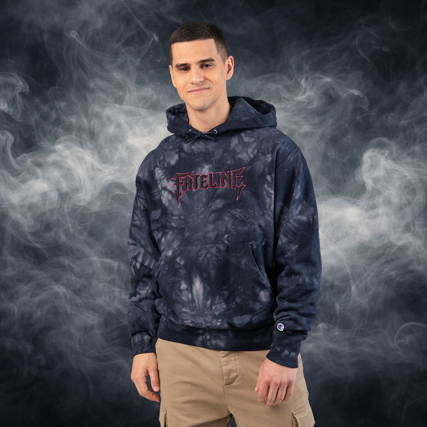 Fateline Tie-Dye Embroidered Hoodie — Black Marble "Treasure" Design