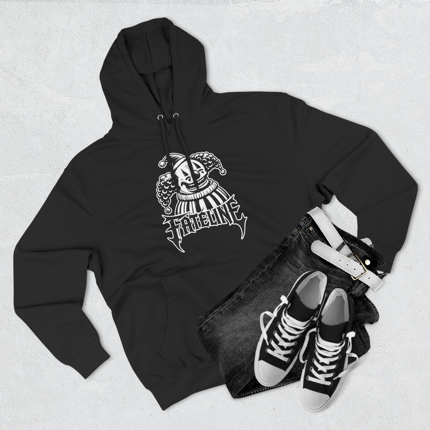 Fateline Clown Three-Panel Fleece Hoodie — Graphic Clown Face Streetwear