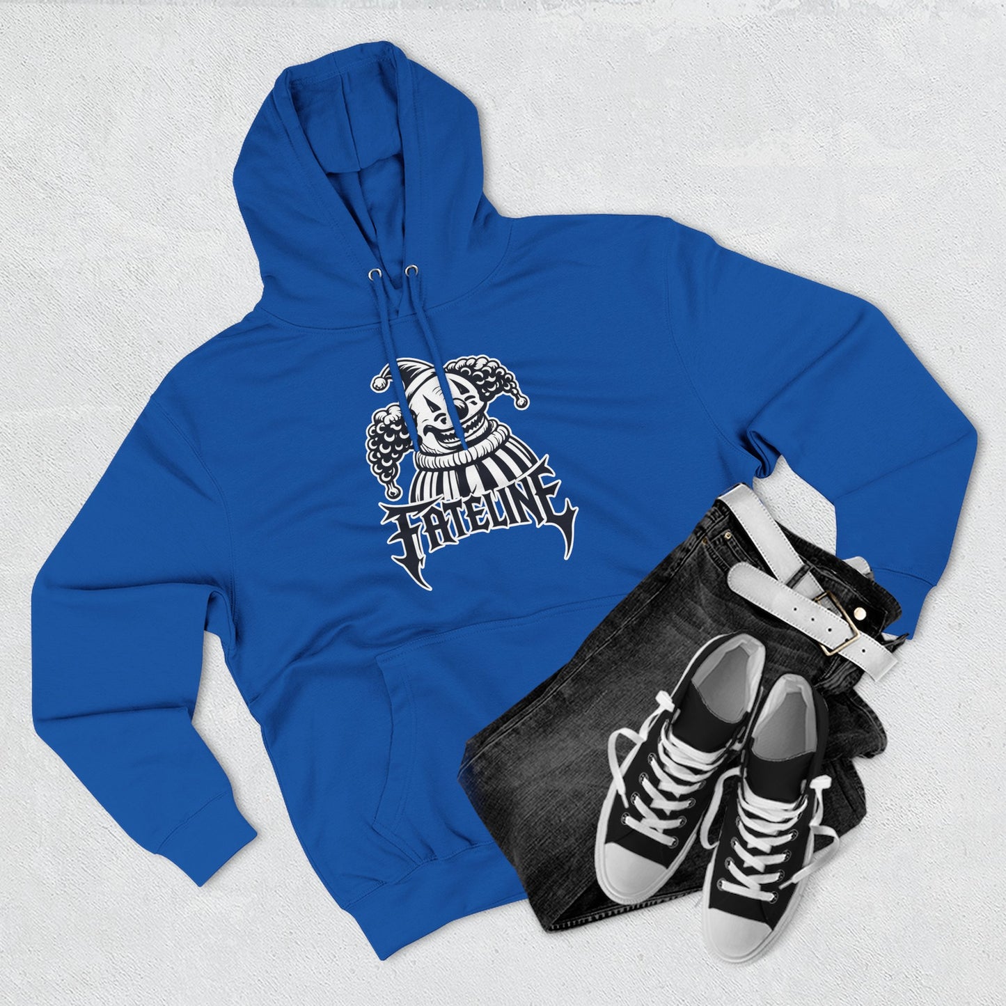 Fateline Clown Three-Panel Fleece Hoodie — Graphic Clown Face Streetwear